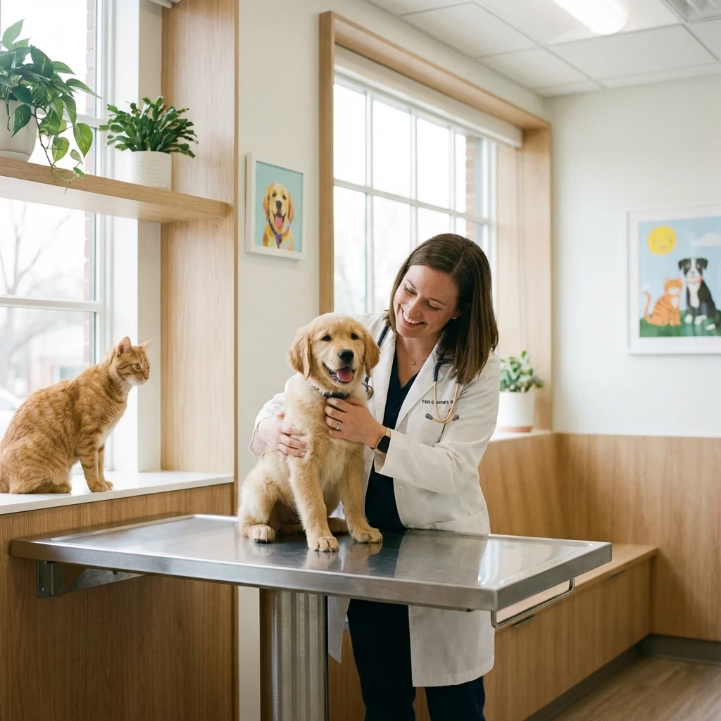 Veterinarian with pets